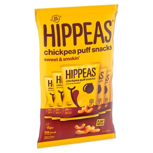 Hippeas chickpea puffs Sweet & Smokin' 5-pack, UK version