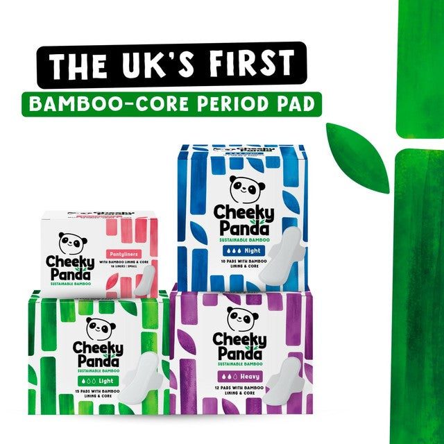 The Cheeky Panda bambus periodeunderlag lette 240 mm 15-pakning (britisk merke)