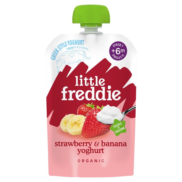 Little Freddie strawberry and banana yoghurt baby food pouch 100g, UK version