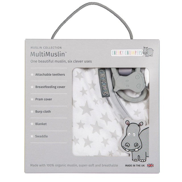 Cheeky Chompers muslin Silver Stars one size - British product