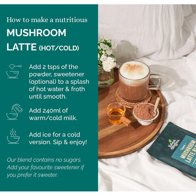Green Origins Organic Super Mushroom Latte Blend 100g, UK version