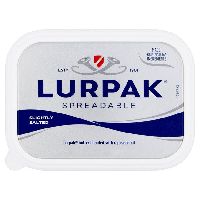 Lurpak Slightly Salted Spreadable Butter, imported from the UK