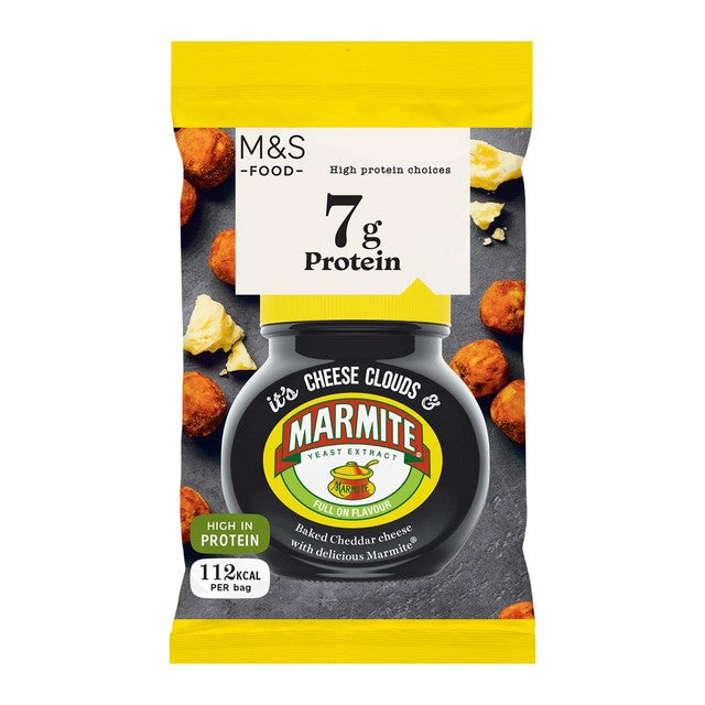 M&S Cheese and Marmite Clouds protein snack 20g, imported from the UK