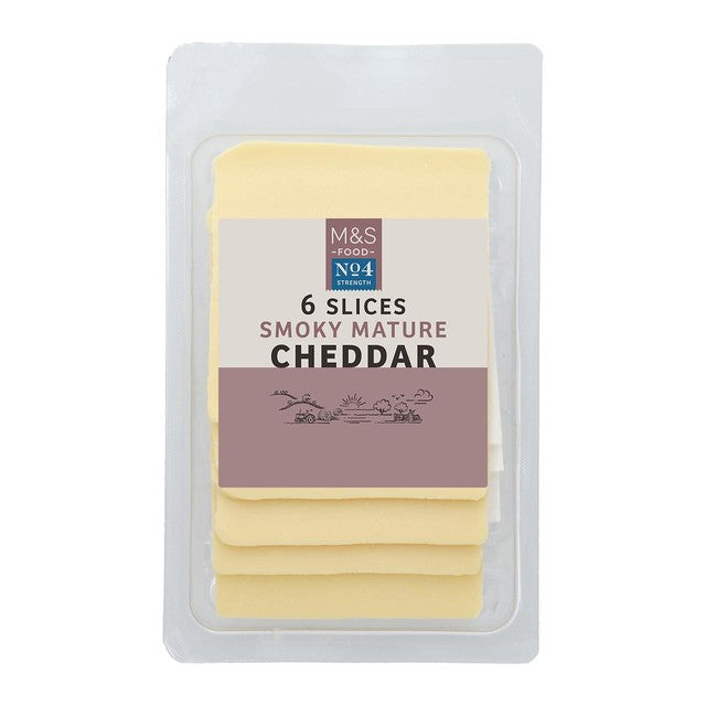 M&S Smoky Mature Cheddar Slices 160g, imported from the UK