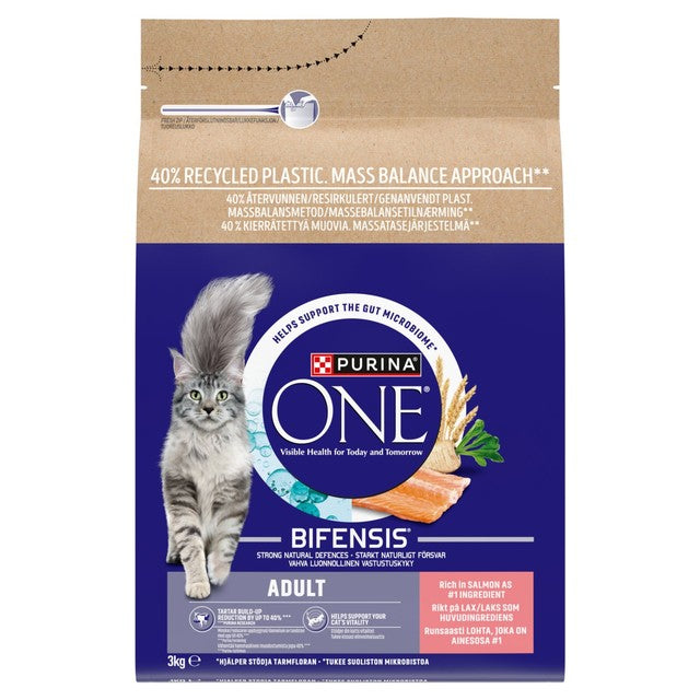 Purina One salmon dry cat food 3kg, imported from the UK