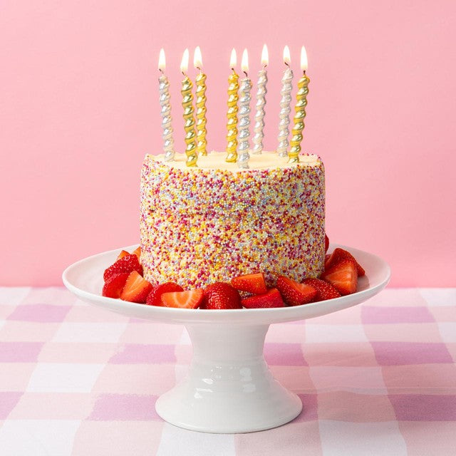 Talking Tables gold twirl birthday candles 8 per pack (British brand)