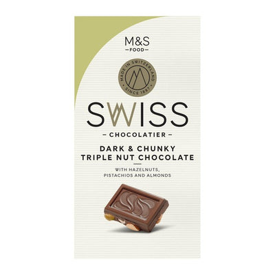 M&S Swiss Chunky Dreierlei-Nuss Dunkle Schokolade 200g