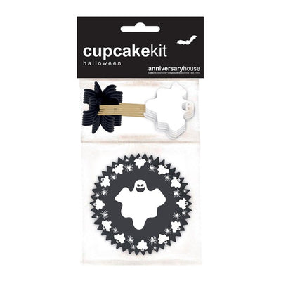 Anniversary House Halloween Ghost & Spider Cupcake Decorating Kit مع 16 حالة خبز و 12 قطعة