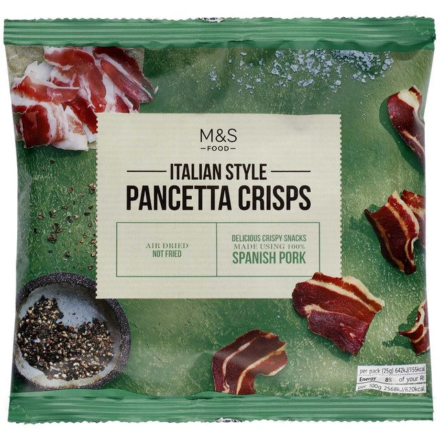 M&S Italian Style Pancetta Crisps 25g, imported from the UK