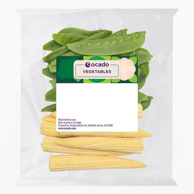 Ocado baby corn and mangetout vegetable mix 190g, imported from the UK