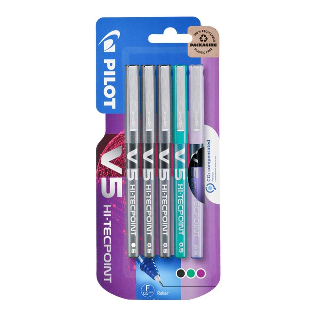 Pilot V5 rollerball pen assorted 5 piece pack, imported from the UK