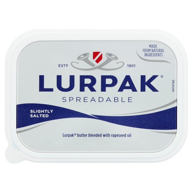Lurpak Spreadable Butter Slightly Salted 250g, imported from the UK
