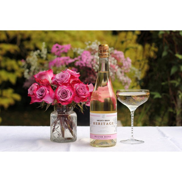 Mighty Brew Heritage Blush Rose Organic Kombucha 750ml, imported from the UK