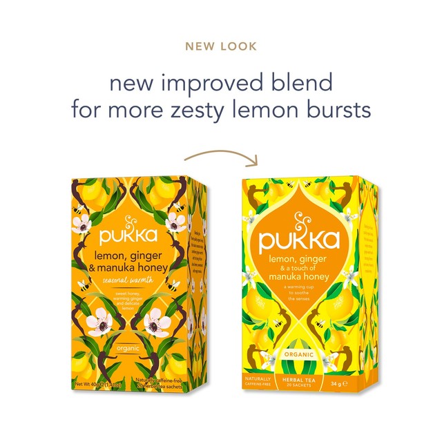 Pukka Herbs lemon ginger manuka honey herbal tea bags 20 bags, imported from the UK