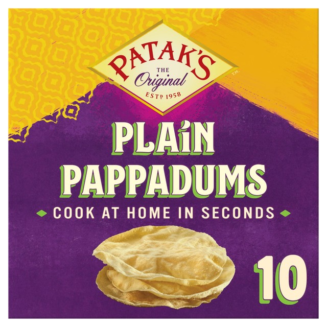Patak's plain pappadums 100g, imported from the UK