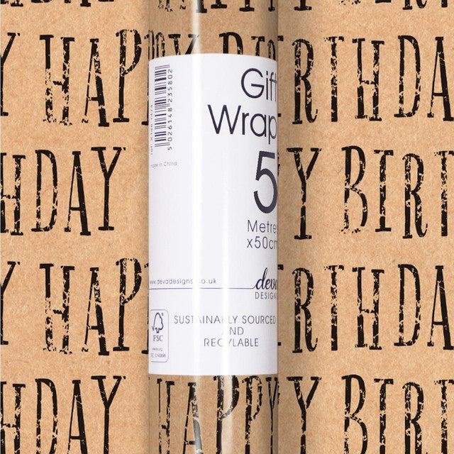 Deva Designs birthday wrapping paper roll 5m x 50cm - British product