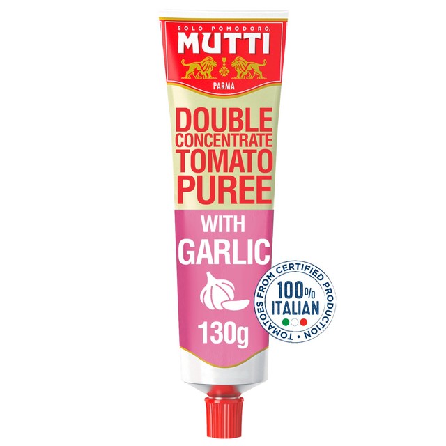 Mutti double concentrate tomato puree with garlic tube, UK version