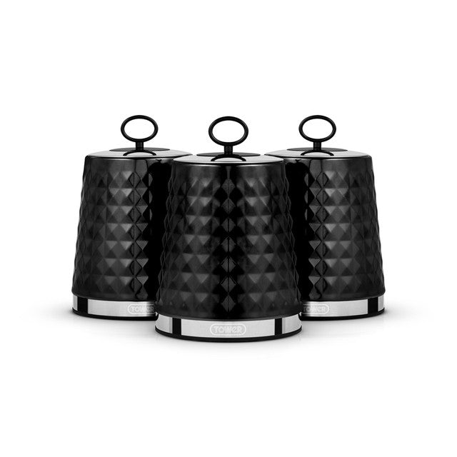 Tower Solitaire black canisters set of 3 (British brand)