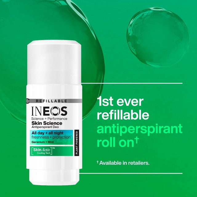 INEOS antiperspirant deodorant roll-on Geranium & Mint 50ml, UK version