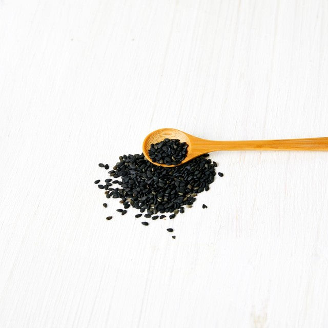 Clearspring toasted black sesame seeds jar, imported from the UK