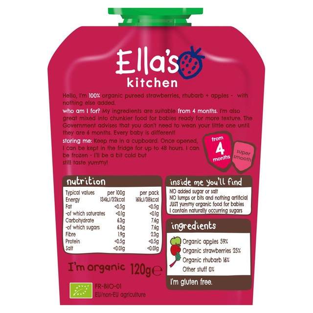 Ella's Kitchen baby puree with strawberries, rhubarb, apples 120g - British product