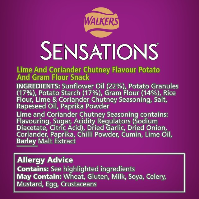 Walkers Sensations lime and coriander chutney poppadoms 82.5g (British brand)