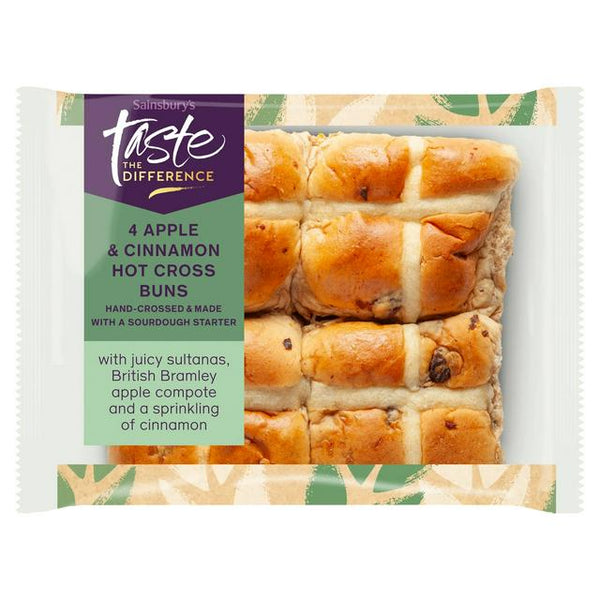 Sainsburys Eple-kanel Hot Cross Buns Smak forskjellen x4 280g