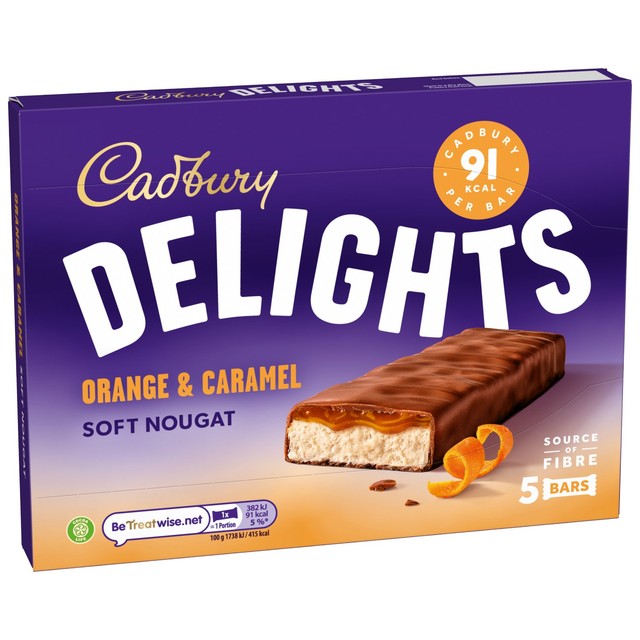 Cadbury Delights chocolate bars orange caramel 5x22g - British product