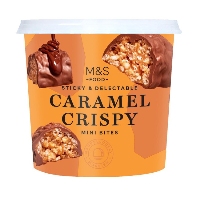 M&S Caramel Crispy Mini Bites 195g, imported from the UK