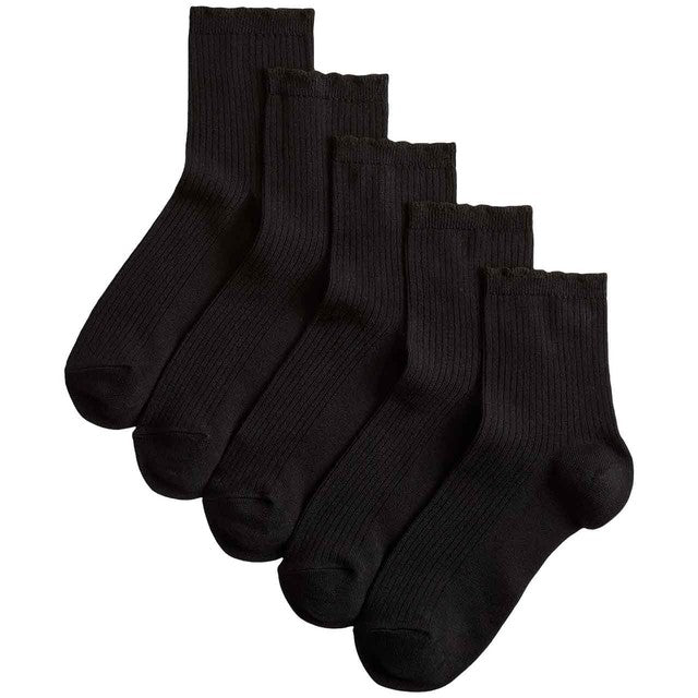 M&S supersoft ribbed quarter socks 5-pack black - British product