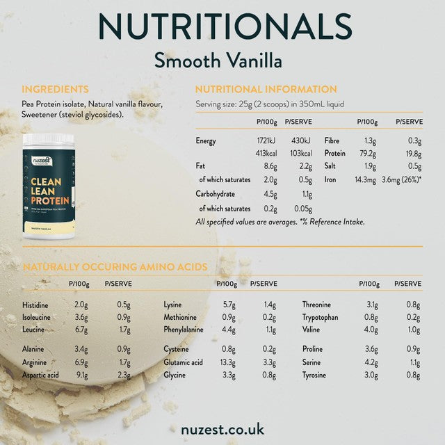 Nuzest Smooth Vanilla Clean Lean Protein Powder 1kg, imported from the UK