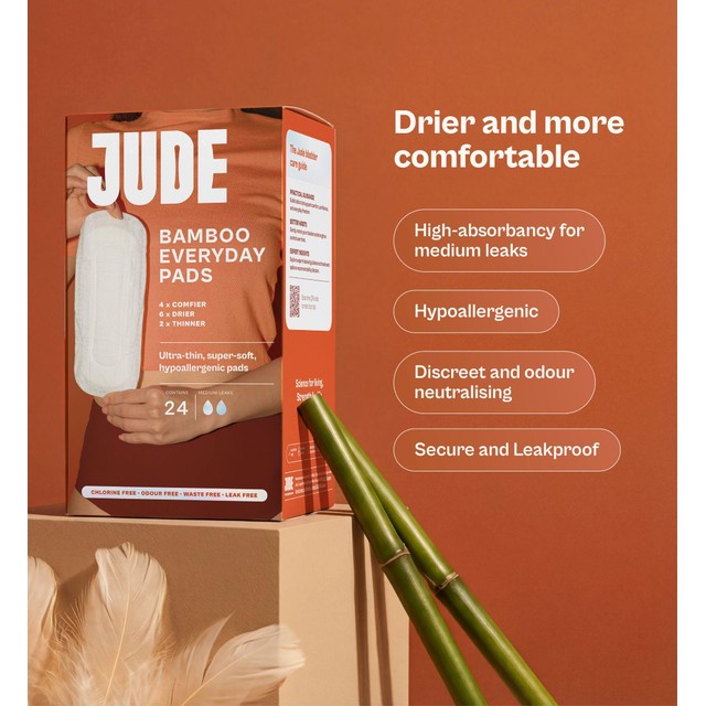 Jude bamboo everyday pads for bladder leaks, imported from the UK