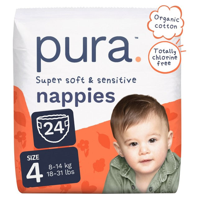 Pura Size 4 disposable nappies, imported from the UK