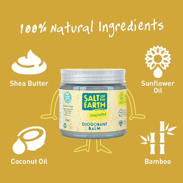 Salt of the Earth unscented natural deodorant balm 60g (British brand)