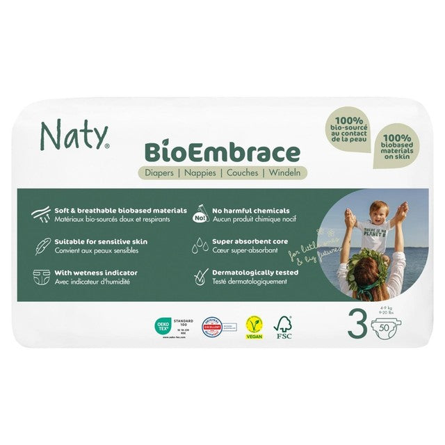 Naty BioEmbrace Big Pack nappies Size 3 (4-9kg), imported from the UK