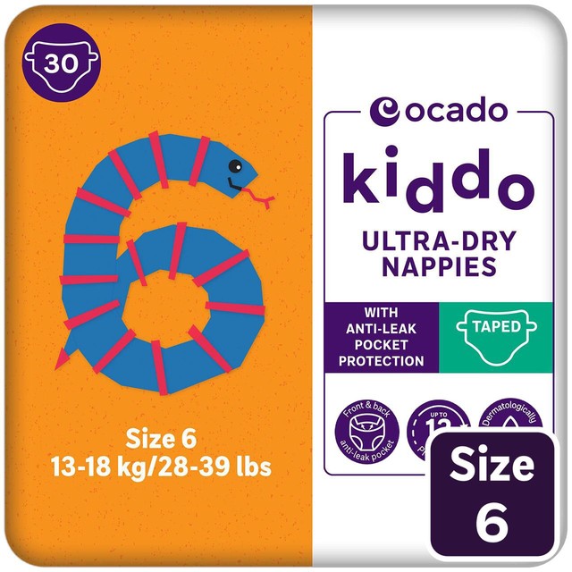 Ocado Kiddo Ultra-Dry Nappies Size 6 13-18kg, imported from the UK
