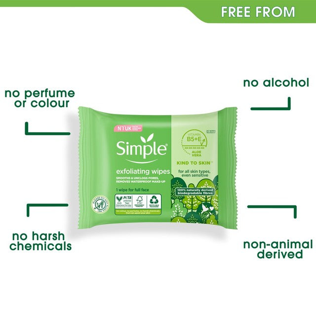 Simple Biodegradable Exfoliating Face Wipes (British brand)
