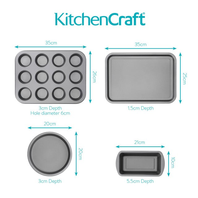 KitchenCraft bakeware set including four essential tins and trays, UK version