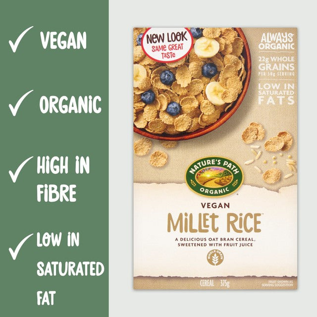 Nature's Path wheat free organic millet rice oat bran cereal 375g, imported from the UK