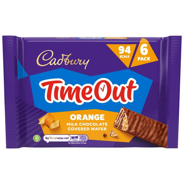 Cadbury Timeout Orange milk chocolate wafer bar 6 x 18g - British product