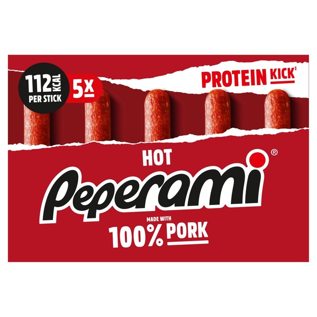 Peperami hot salami snack 5 x 20g, imported from the UK
