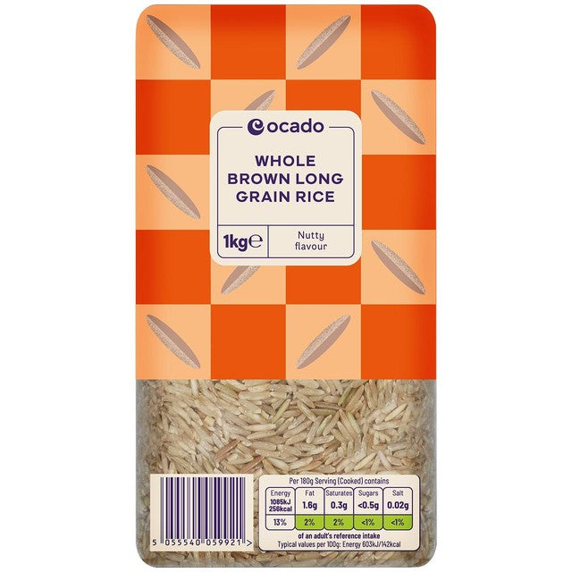 Ocado brown long grain rice 1kg, imported from the UK