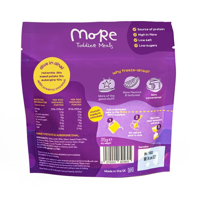 More Toddler Meals sweet potato and aubergine dhal 150g, imported from the UK