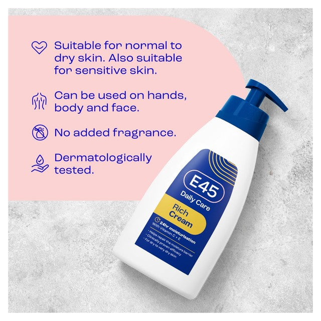 E45 Rich Moisturiser Cream 400ml Pump - British product