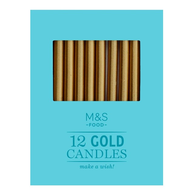 M&S gold birthday candles 12 pack, imported from the UK