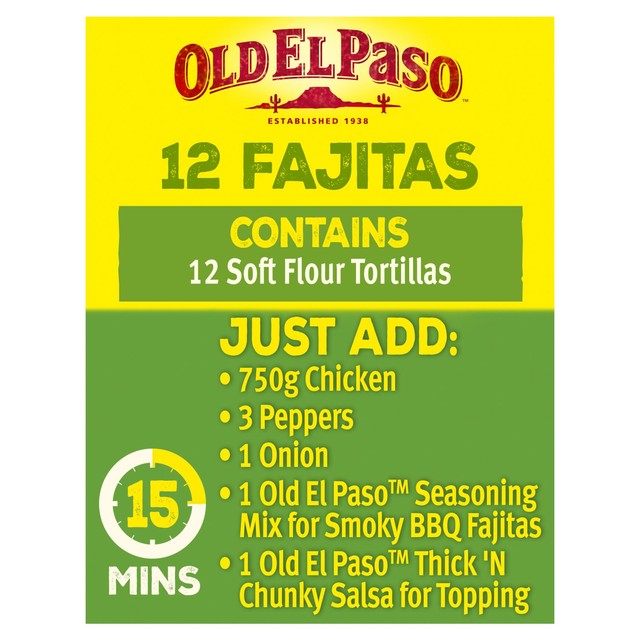 Old El Paso flour tortilla fajita wraps 12-pack, imported from the UK