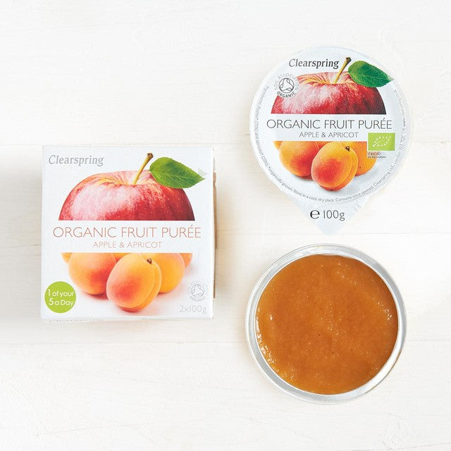 Clearspring organic apple & apricot fruit purée dessert 2 x 100g - British product