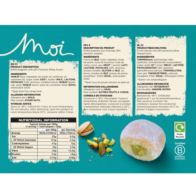 Moi Pistachio filled Mini Beignets frozen dessert (British brand)