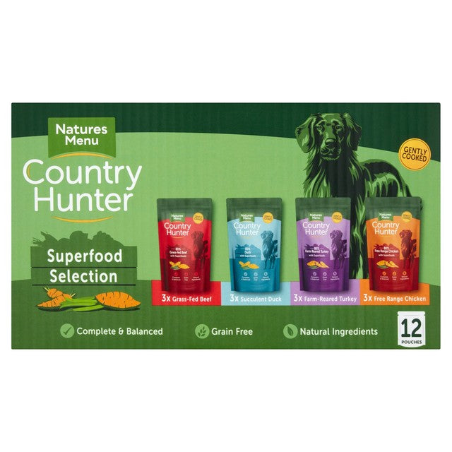 Natures Menu Country Hunter Superfood Selection wet dog food 12 x 150g pouches, imported from the UK