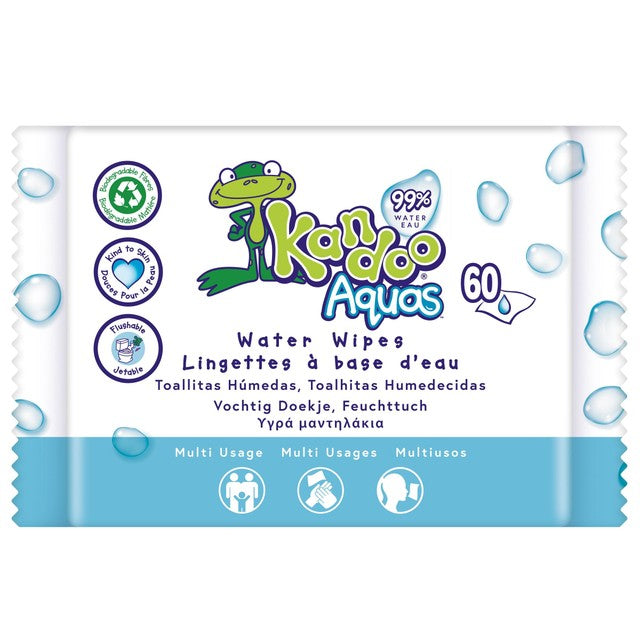 Kandoo Aquas flushable toilet water wipes 60 pack, UK version